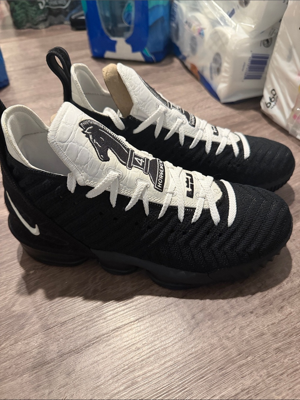 Nike Black and White LeBron 16 Low 'Horsemen' Athletic Shoes